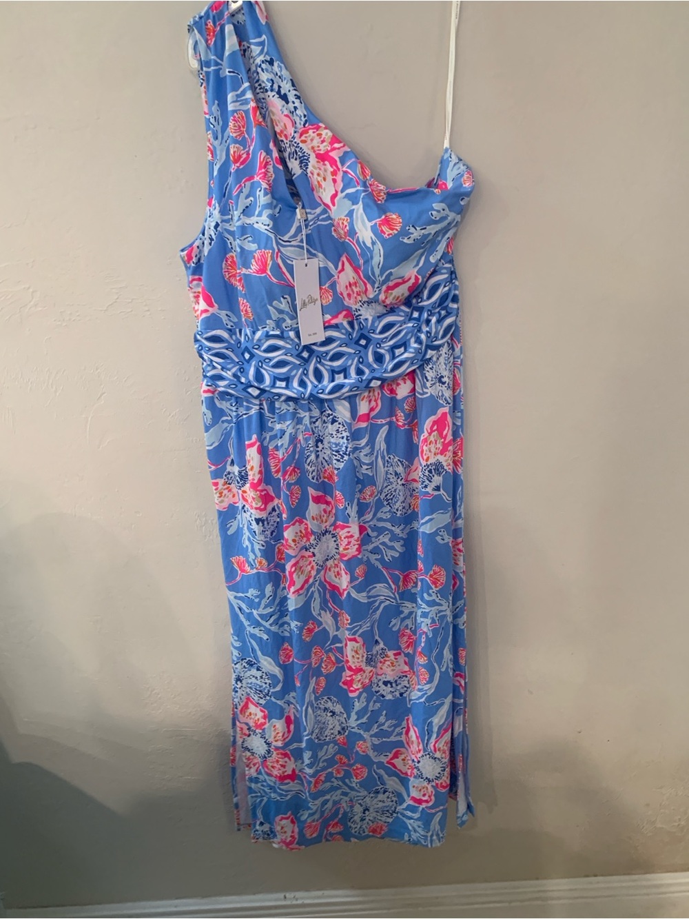 Lilly Pulitzer Blue One-Shoulder Built Bra Floral Maxi Dress NWT ret $188 XL